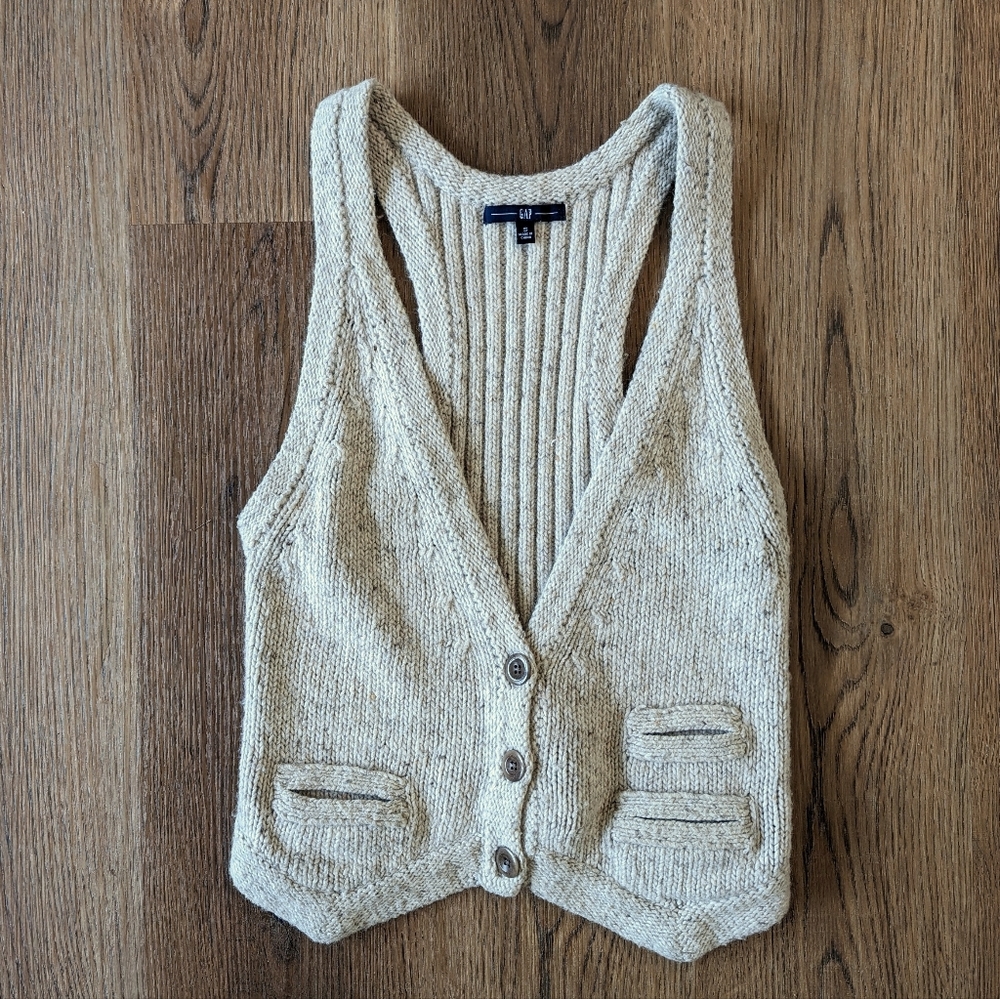Gap Wool Angora Rabbit Hair Blend Button Front Cream Sweater Vest in Sz SM